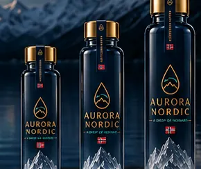 Aurora Nordic bottle sizes — 330ml, 500ml, 750ml concept